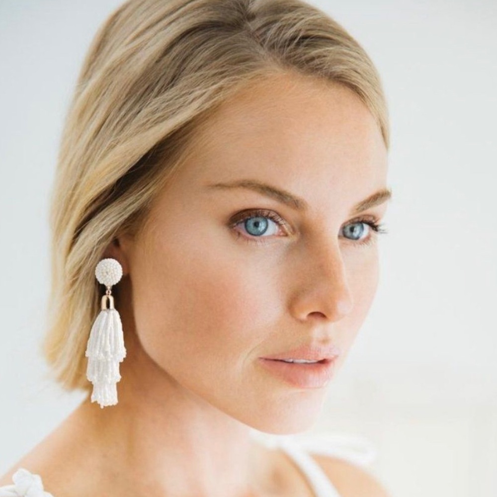 NWT Anthropologie Panacea Beaded Tassel Earrings - white & gold